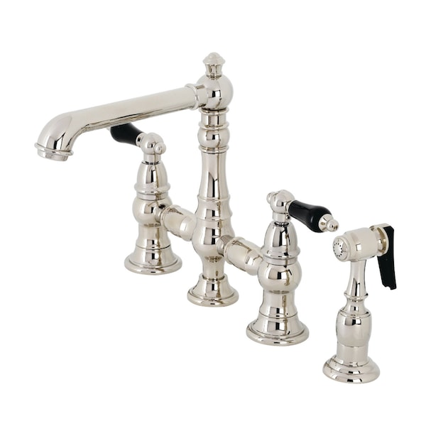Kingston Brass Duchess Bridge Kitchen Faucet W/ Brass Sprayer, Nickel KS7276PKLBS - main